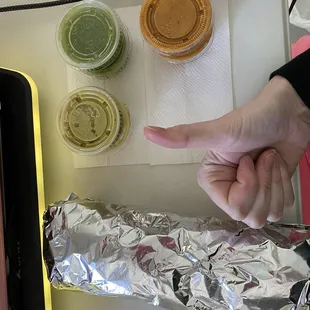 Vegetarian Burrito Creamy green salsa (HOT) Green Salsa (Medium Hot) Orange Creamy salsa (XHOT)