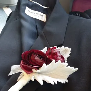 Grooms Boutonniere on a Saint Laurent Suit. Classy