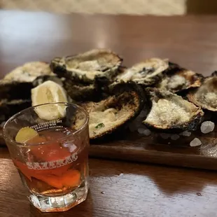 Sazerac and grilled oysters