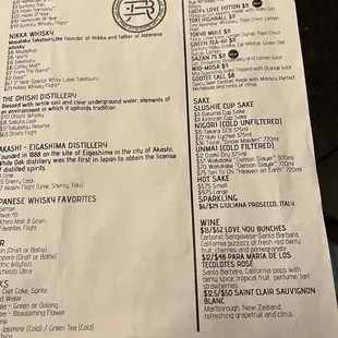 a menu for a restaurant on a table