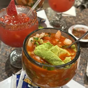 Strawberry Margarita and Shrimp cocktail