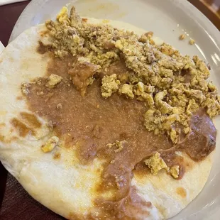 Chorizo, egg and bean taco