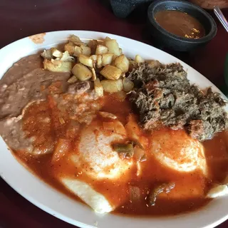 Huevos Rancheros with Barbacoa Plate