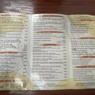 Inside view of the menu