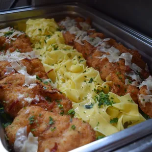 Chicken Verona with Herbed Pappardelle for buffet service