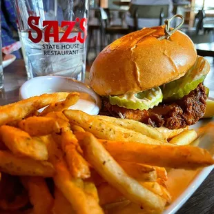 Buttermilk fried chicken sandwich, Nashville style.