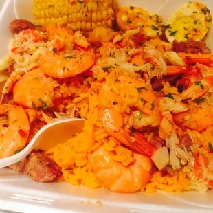 Seafood rice plate $13.00.