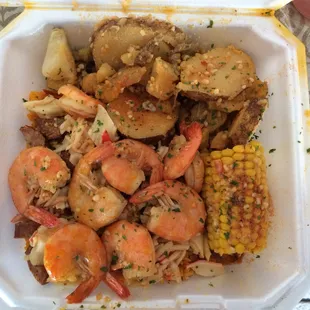 Seafood Rice with Shrimp, Corn, Sausage and Garlic Potatoes!!!