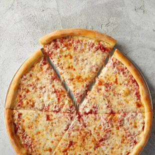 a cheese pizza cut into four slices
