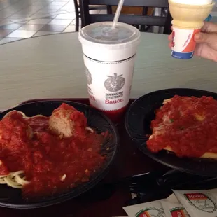 Spagetti and meatballs $6.99 and Lasagna $7.99