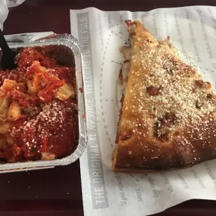 Pepperoni sausage pizza with pasta
