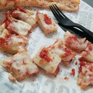 Cheese pizza cut up for my baby girl.