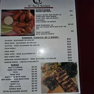 Current menu 2024
