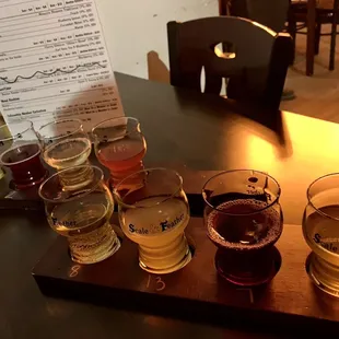 The pre-chosen mead flights on wall menu