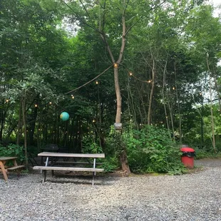 a picnic table and a fire hydrant