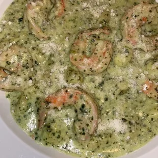 Pesto gnocchi and shrimp