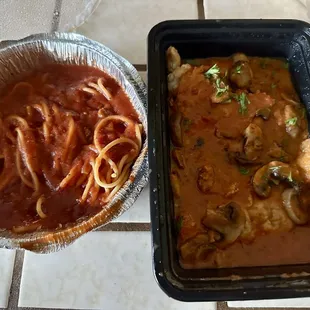 Take out order of Chicken Marsala which came with soup and salad not featured.