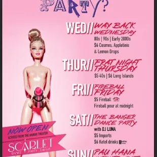 Weekly event calendar at Scarlet