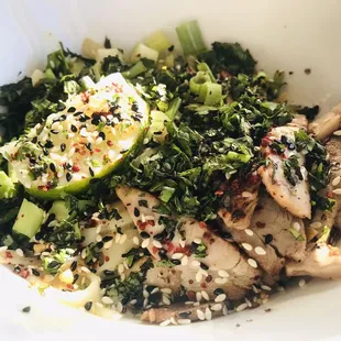 Thai pork and noodles in a green curry