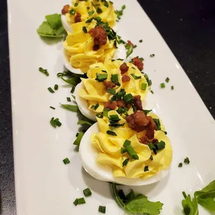 Very good bacon topped deviled eggs@ Scarlet Oak!