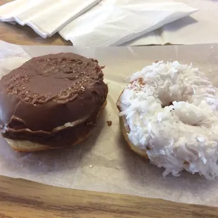 Chocolate cream donut and coconut donut