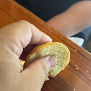 Sliders Dry rye crumby slider bun with no condiments or toppings.