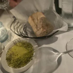 Bread and oil mixed with herbs