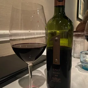 a glass of wine and a bottle of wine