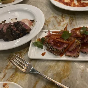 L-r porcini steak n sesame crusted tuna