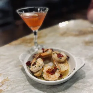 Calabrian Shrimp on toasts &amp; Italian Cosmo