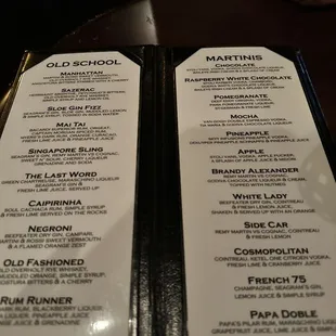 Drink menu