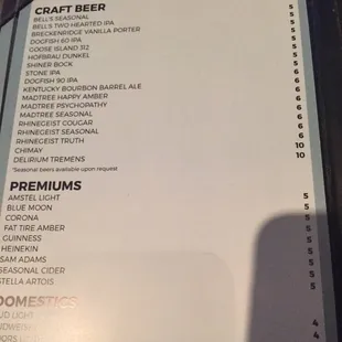 Half priced drinks 4-8 drink menu as of 11/17/17