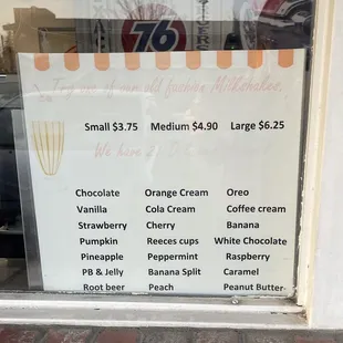 Yummy shake menu