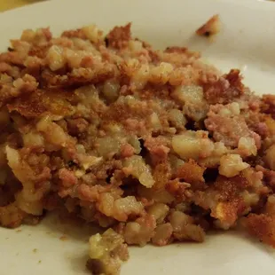 Corned beef hash. I finally found my kind of corned beef hash! Not too salty and no onions or peppers. Woo-hoo!