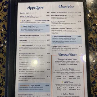 Appetizer menu.