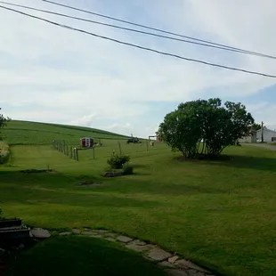 The view from the porch of the hill and crops