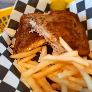 Turkey Rueben(Rachel) with frys and soup of the Day. This was chicken tortilla.