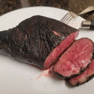 1.2lbs. fred's choice bottom sirloin cooked medium rare