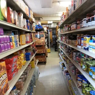 a wide aisle of food