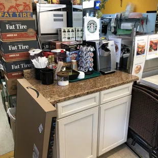 a counter with coffee machines