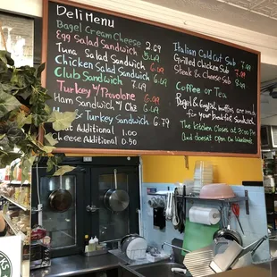 a menu on the wall