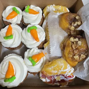 carrot cupcakes | mini apple/cherry danishes | sticky buns