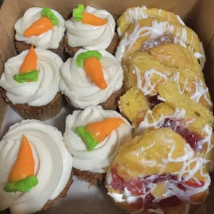 carrot cupcakes and mini apple/cherry danishes