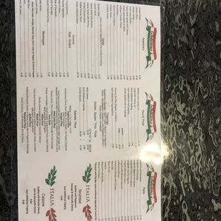 a menu on a table