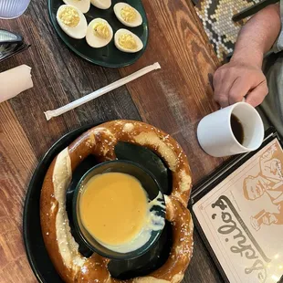 Appetizers: Pretzel with beer cheese &amp; deviled eggs