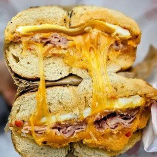 Egg, cheese, and ham sandwich