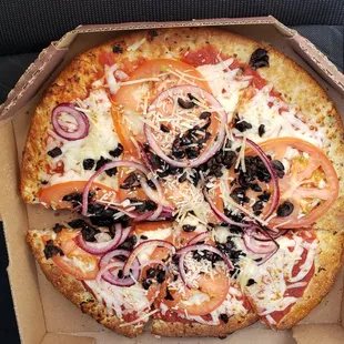 Veggie Supreme Pizza from an aerial view LOL