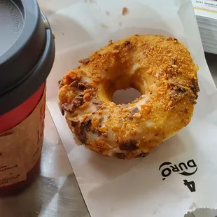 The Butterfinger donut and my cappuccino