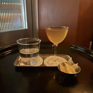 Patio Pounding Pear: whiskey, pecan, pear, served w/ cheese