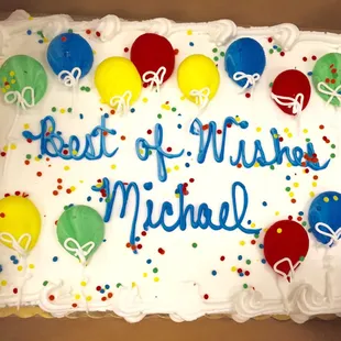 I had Schneider&apos;s make my co-worker a cake! $20 for a quarter sheet cake! The balloon detailing was free!